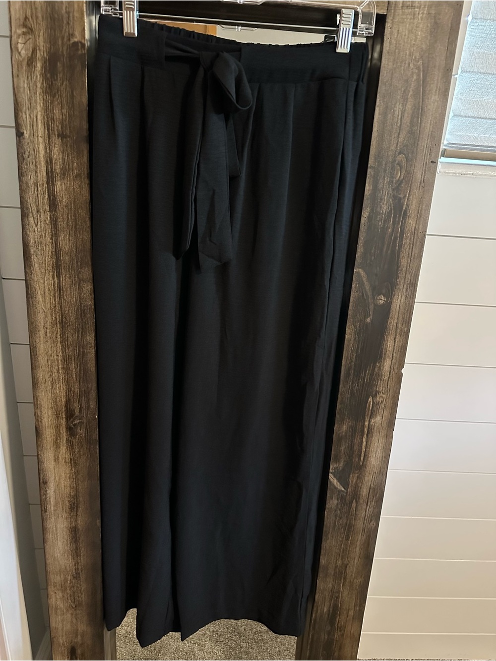 Caracilia Black Wide-Leg Palazzo Pants S Elastic Waist Tie Front cottagecore